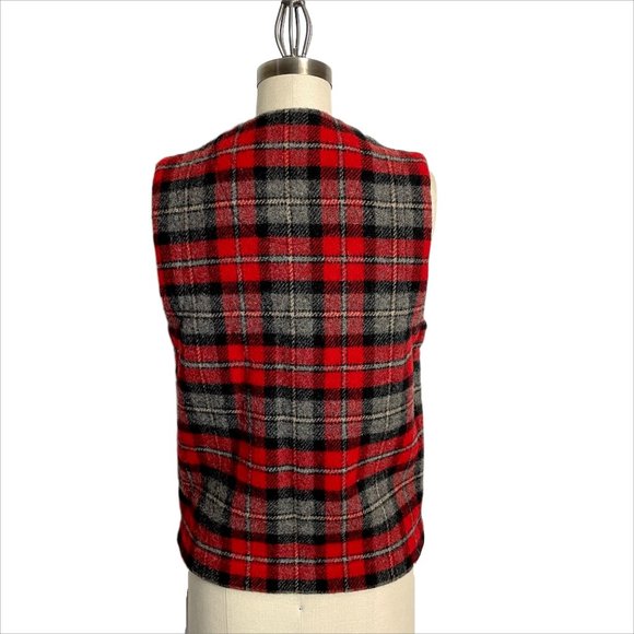 Red, gray and black plaid wool vest - Eddie Bauer - size small - Picture 3 of 7